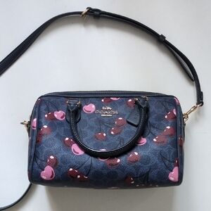 Coach Dark Blue Cherry Pattern Rowan Satchel